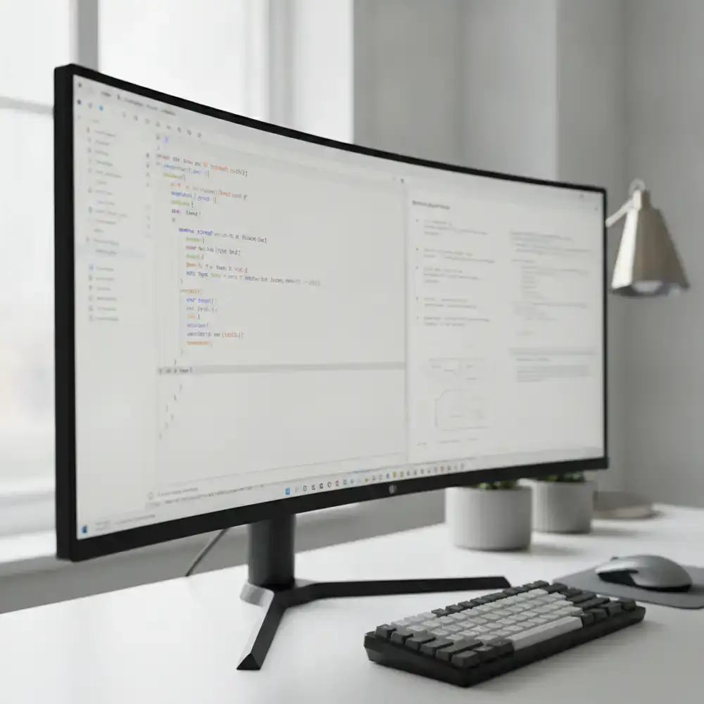Code editor and technical documentation on a developer screen