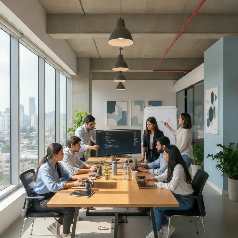 Developers collaborating in a modern office in Dhaka